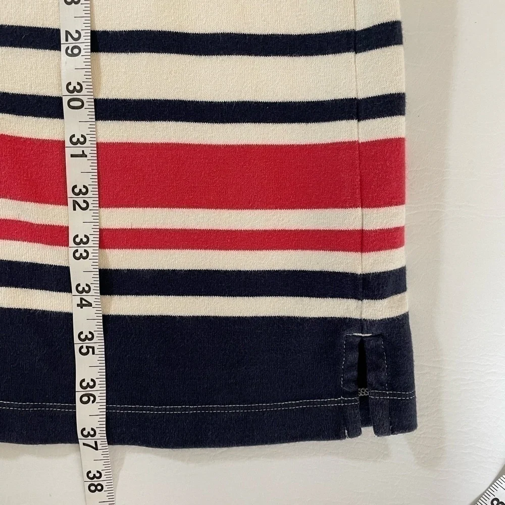 LL Bean Medium Boat Neck 3/4 Sleeve Dress Striped 100% Cotton Cream/Blue/Red - Picture 7 of 11